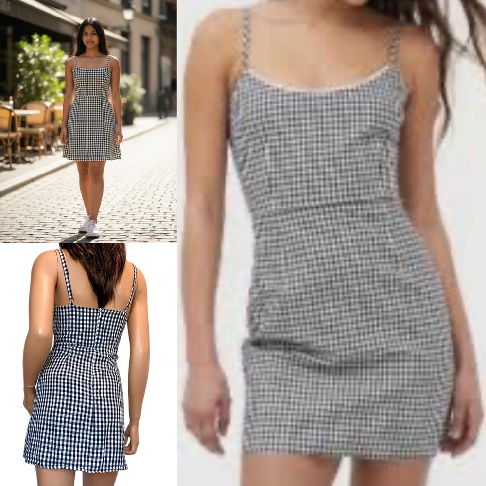 Urban Outfitters Black White Gingham Mini Dress Women’s‎ XS Back Zip. Closure